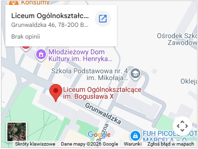 Mapa dojazdu do Liceum w Białogardzie